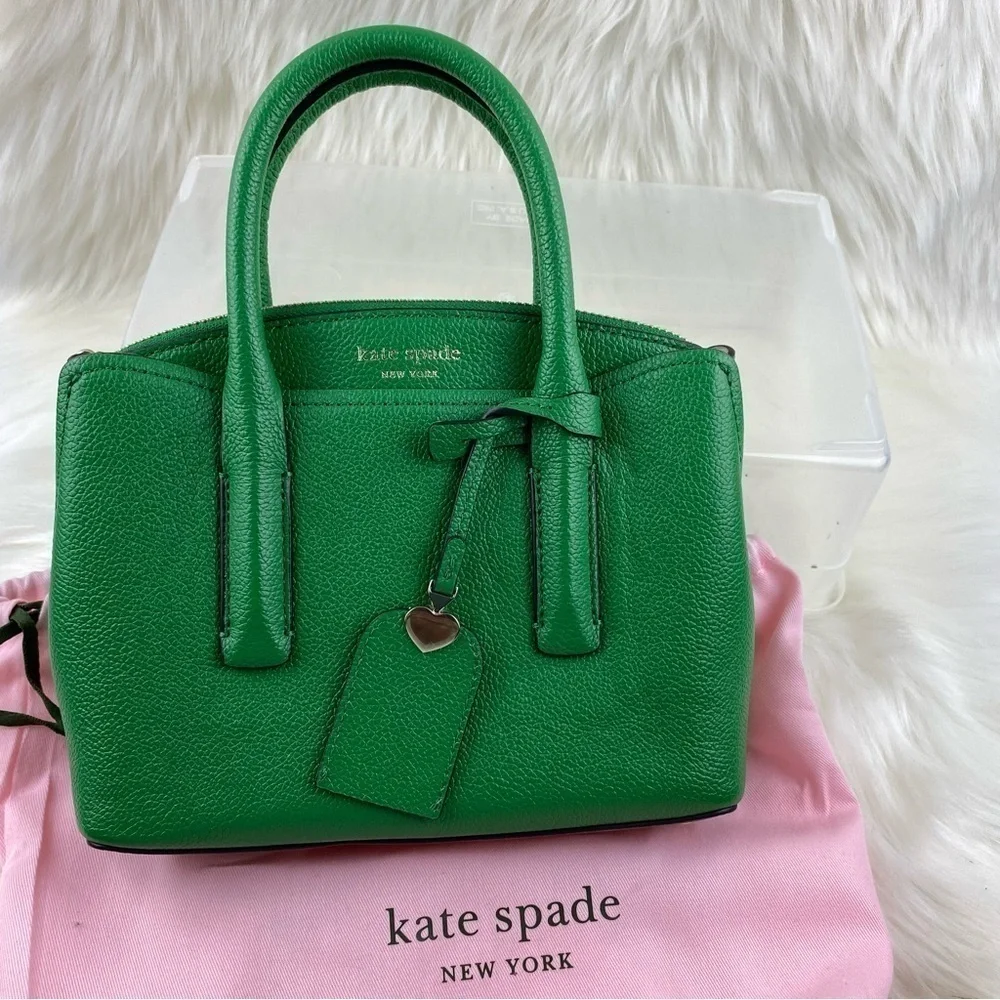 kate spade Green Pebbled Leather Satchel with Heart Charm